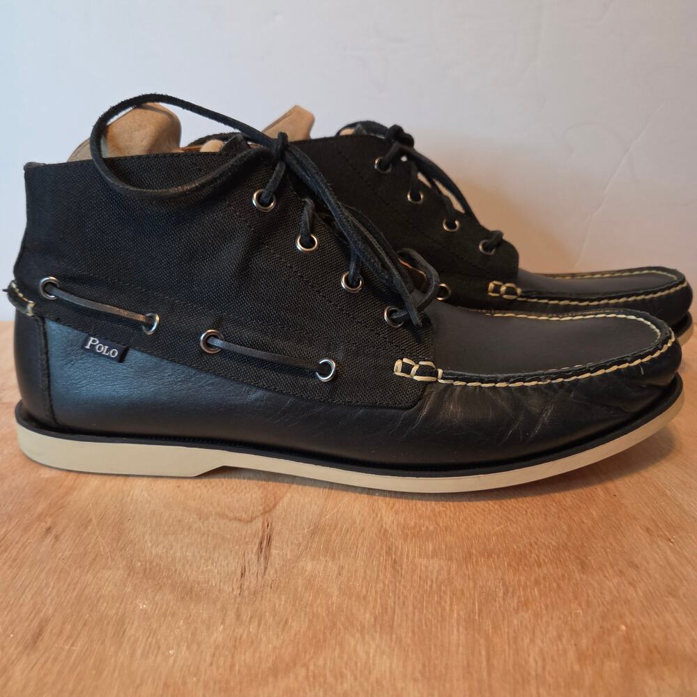 Men's Polo Ralph Lauren Brawley Chukka Boot Style Black Leather and Canvas 12D